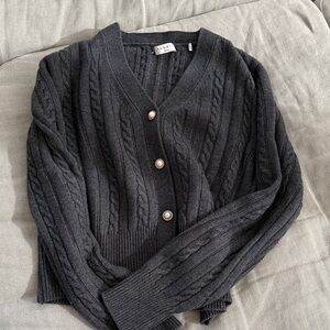 Women's Cable Knit V-Neck Cardigan Sweater - Dark Gray